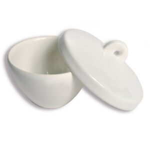 Porcelain Crucibles, Wide Form with Lid