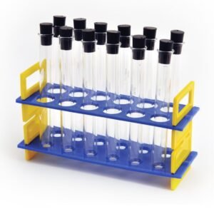 Test Tube Rack W/ 24ml Glass Tubes & Rubber Stoppers